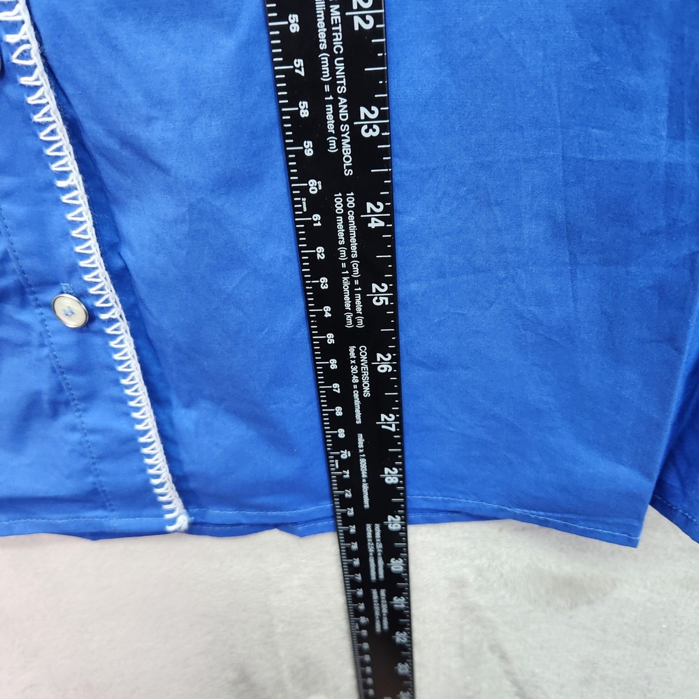 Calessa 2X Cobalt Blue Embroidered Split VNeck 3/4 Sleeve Button Front Shirt New - Picture 11 of 11